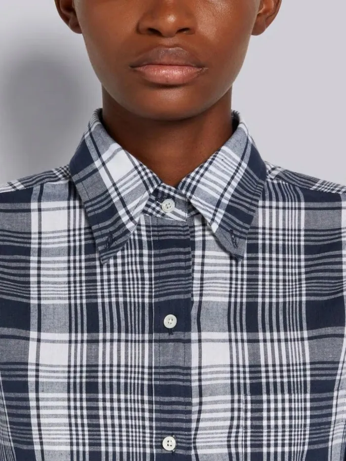 Hairline Madras Check Point Collar Knee Length Shirtdress Navy Women Thom Browne Dresses