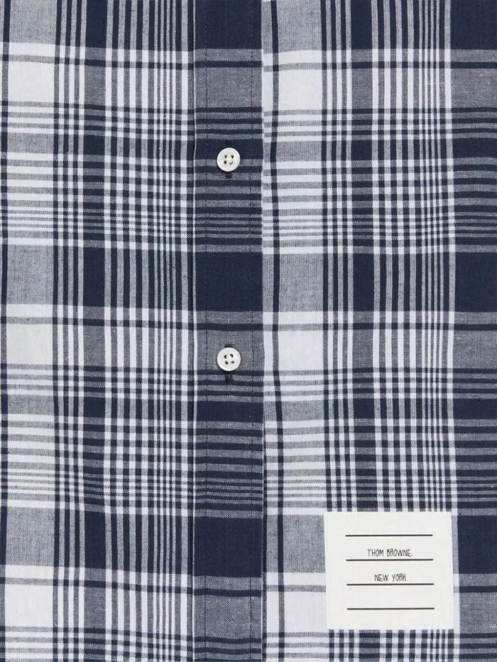 Hairline Madras Check Point Collar Knee Length Shirtdress Navy Women Thom Browne Dresses