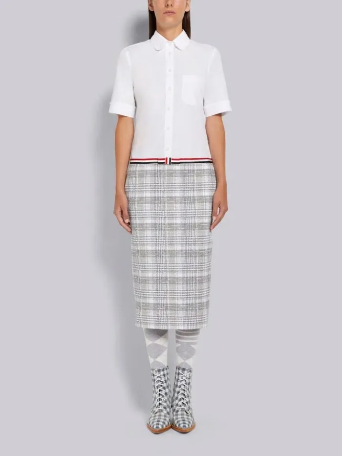 Hairline Madras Check Ribbon Tweed Pencil Skirt Short Sleeve Below The Knee Shirtdress Medium Grey Women Thom Browne Dresses Hairline Madras Check Ribbon Tweed Pencil Skirt Short Sleeve Below The Knee Shirtdress Medium Grey Women Thom Browne Dresses