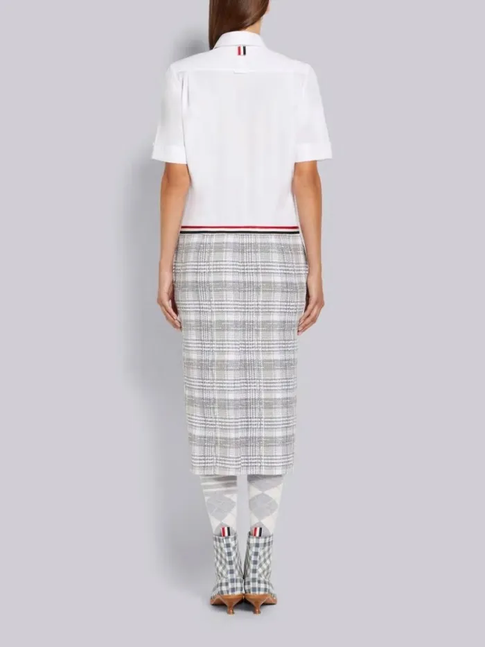 Hairline Madras Check Ribbon Tweed Pencil Skirt Short Sleeve Below The Knee Shirtdress Medium Grey Women Thom Browne Dresses