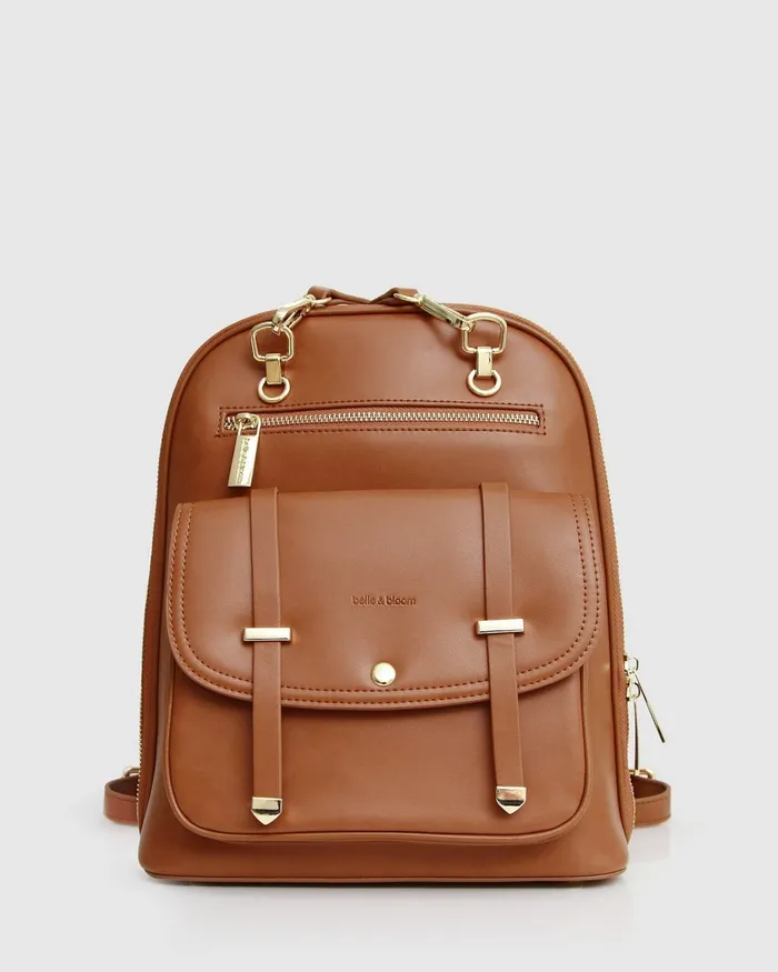 Handbags 5th Ave Leather Backpack 8211 Camel Belle and Bloom Women
