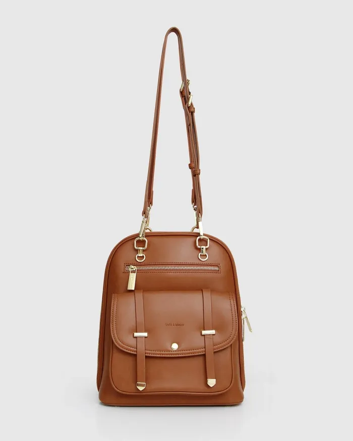 Handbags 5th Ave Leather Backpack 8211 Camel Belle and Bloom Women