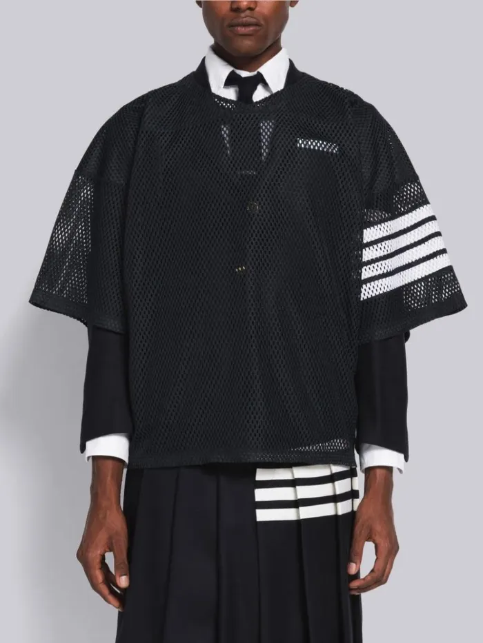 Heavy Athletic Mesh Football Jersey 4bar Tee Navy Men Thom Browne Sweats
