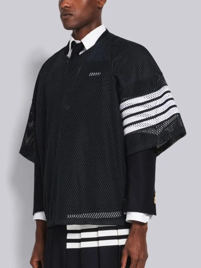 Heavy Athletic Mesh Football Jersey 4bar Tee Navy Men Thom Browne Sweats