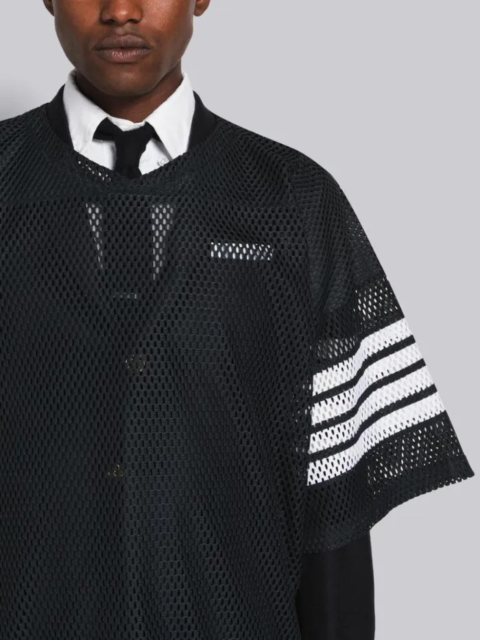 Heavy Athletic Mesh Football Jersey 4bar Tee Navy Men Thom Browne Sweats
