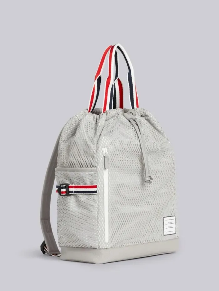 Heavy Athletic Mesh Stripe Webbing Strap Tote Backpack Medium Grey WomenMen Thom Browne Backpacks and Bumbags