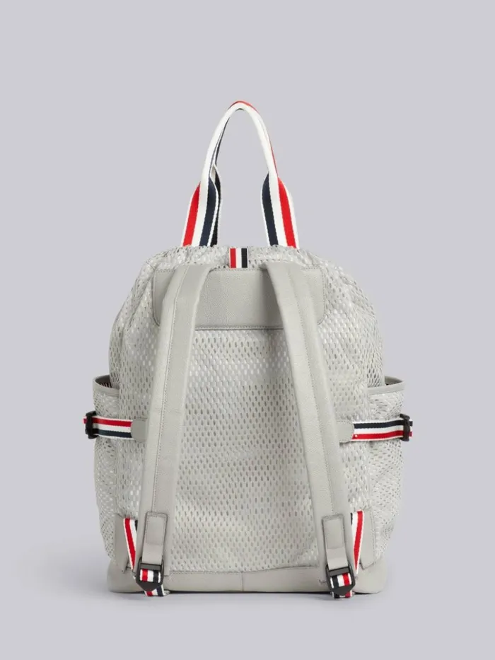 Heavy Athletic Mesh Stripe Webbing Strap Tote Backpack Medium Grey WomenMen Thom Browne Backpacks and Bumbags