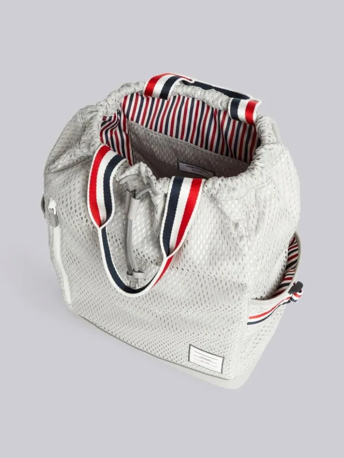 Heavy Athletic Mesh Stripe Webbing Strap Tote Backpack Medium Grey WomenMen Thom Browne Backpacks and Bumbags