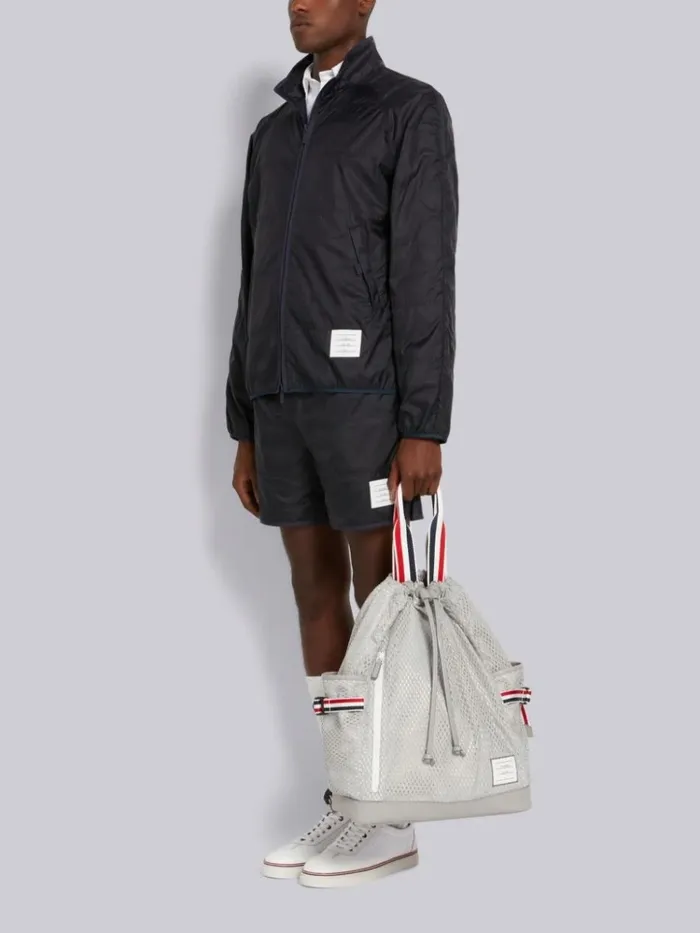 Heavy Athletic Mesh Stripe Webbing Strap Tote Backpack Medium Grey WomenMen Thom Browne Backpacks and Bumbags