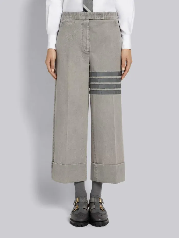 Heavyweight Garment Dyed Cotton Twill Tonal Grosgrain 4bar Sack Trouser Light Grey Women Thom Browne Trousers Heavyweight Garment Dyed Cotton Twill Tonal Grosgrain 4bar Sack Trouser Light Grey Women Thom Browne Trousers
