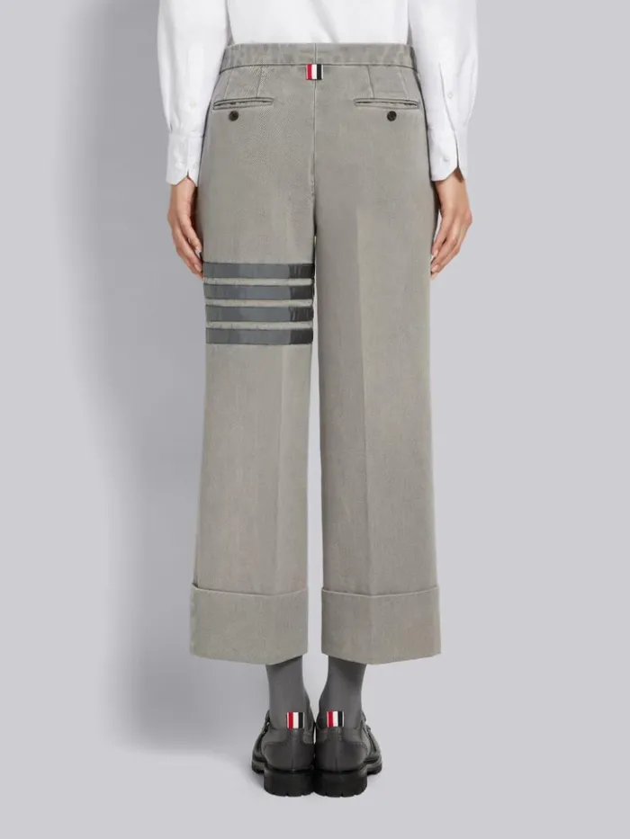Heavyweight Garment Dyed Cotton Twill Tonal Grosgrain 4bar Sack Trouser Light Grey Women Thom Browne Trousers