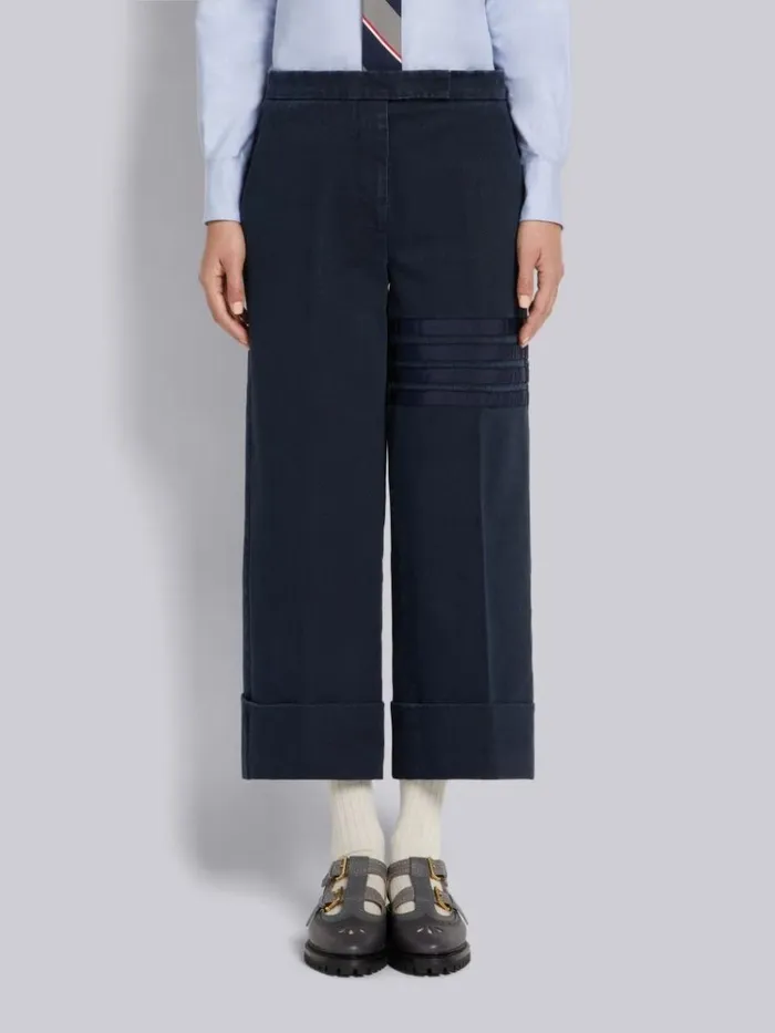 Heavyweight Garment Dyed Cotton Twill Tonal Grosgrain 4bar Sack Trouser Navy Women Thom Browne Trousers Heavyweight Garment Dyed Cotton Twill Tonal Grosgrain 4bar Sack Trouser Navy Women Thom Browne Trousers