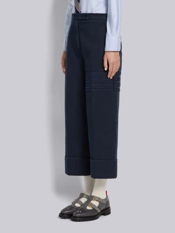 Heavyweight Garment Dyed Cotton Twill Tonal Grosgrain 4bar Sack Trouser Navy Women Thom Browne Trousers