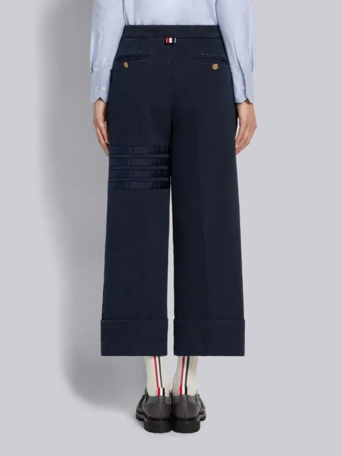 Heavyweight Garment Dyed Cotton Twill Tonal Grosgrain 4bar Sack Trouser Navy Women Thom Browne Trousers