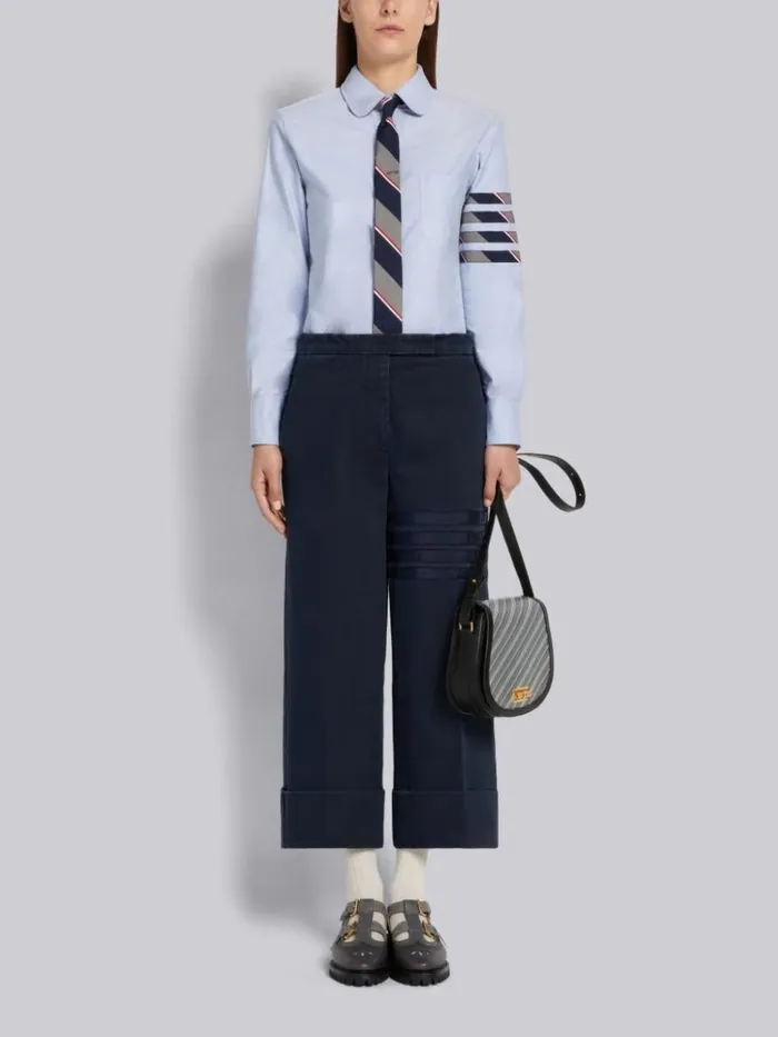 Heavyweight Garment Dyed Cotton Twill Tonal Grosgrain 4bar Sack Trouser Navy Women Thom Browne Trousers