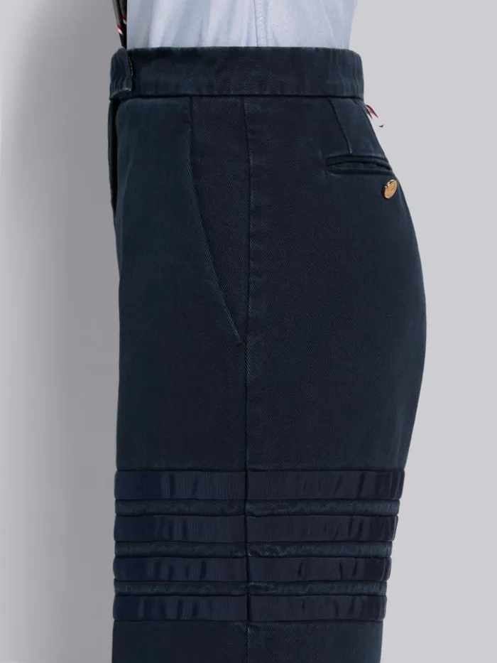 Heavyweight Garment Dyed Cotton Twill Tonal Grosgrain 4bar Sack Trouser Navy Women Thom Browne Trousers