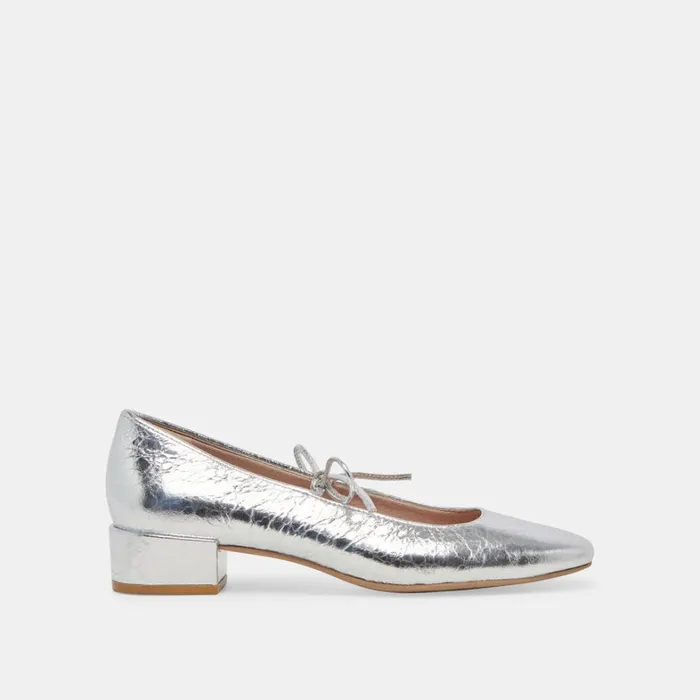 Heels Women Dolce Vita Ardien Heels Silver Crinkle Patent