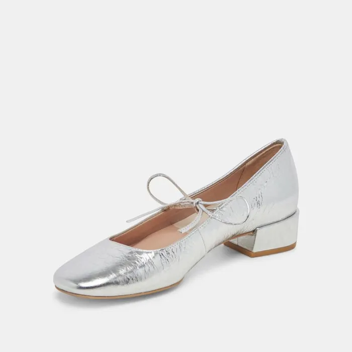 Heels Women Dolce Vita Ardien Heels Silver Crinkle Patent