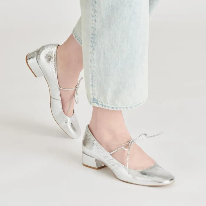 Heels Women Dolce Vita Ardien Heels Silver Crinkle Patent