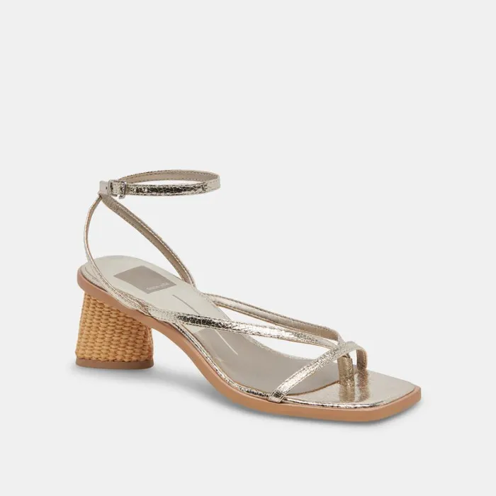 Heels Women Dolce Vita Banita Wide Sandals Light Gold Crackled Stella