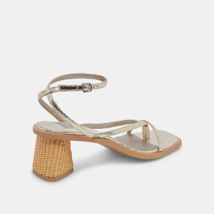 Heels Women Dolce Vita Banita Wide Sandals Light Gold Crackled Stella