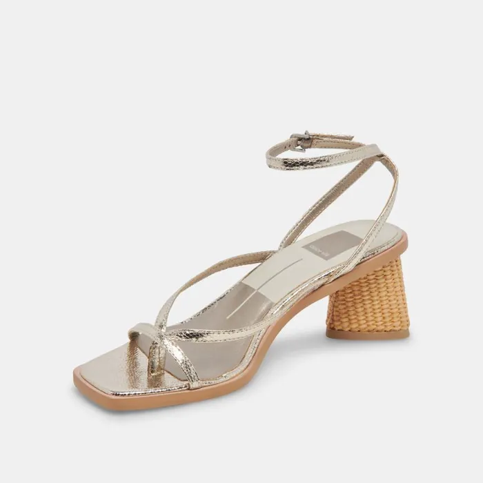 Heels Women Dolce Vita Banita Wide Sandals Light Gold Crackled Stella
