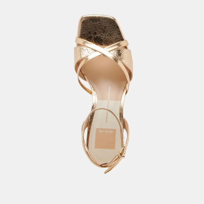 Heels Women Dolce Vita Blakly Heels Gold Distressed Leather