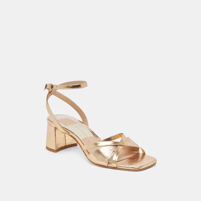 Heels Women Dolce Vita Blakly Heels Gold Distressed Leather