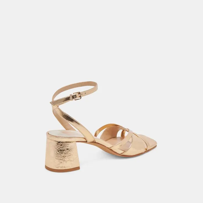 Heels Women Dolce Vita Blakly Heels Gold Distressed Leather