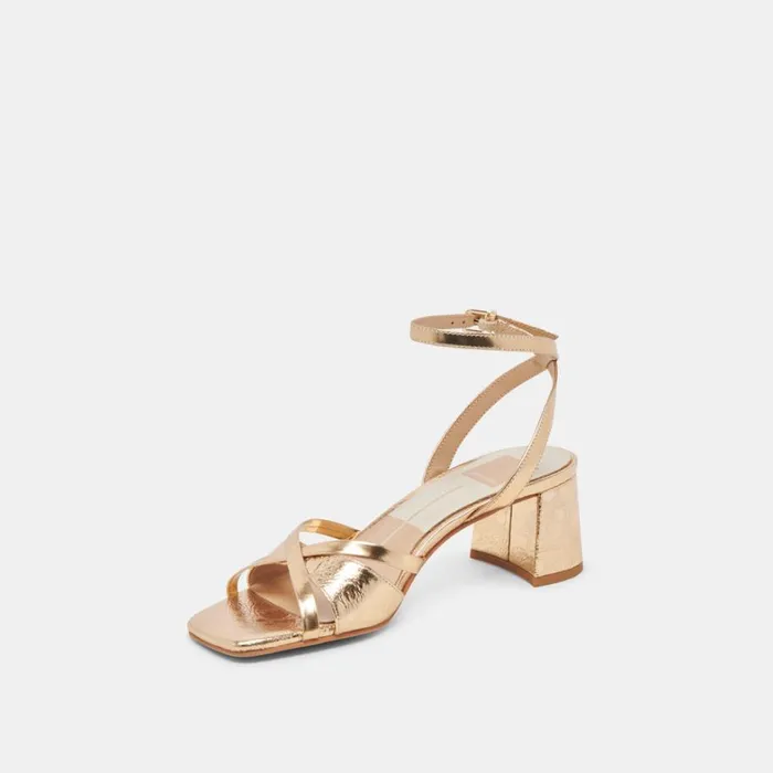 Heels Women Dolce Vita Blakly Heels Gold Distressed Leather