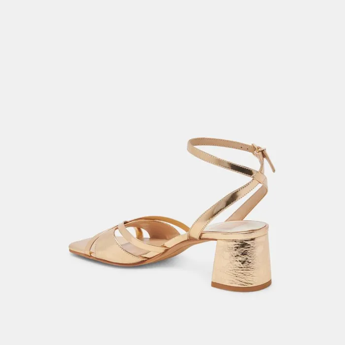 Heels Women Dolce Vita Blakly Heels Gold Distressed Leather