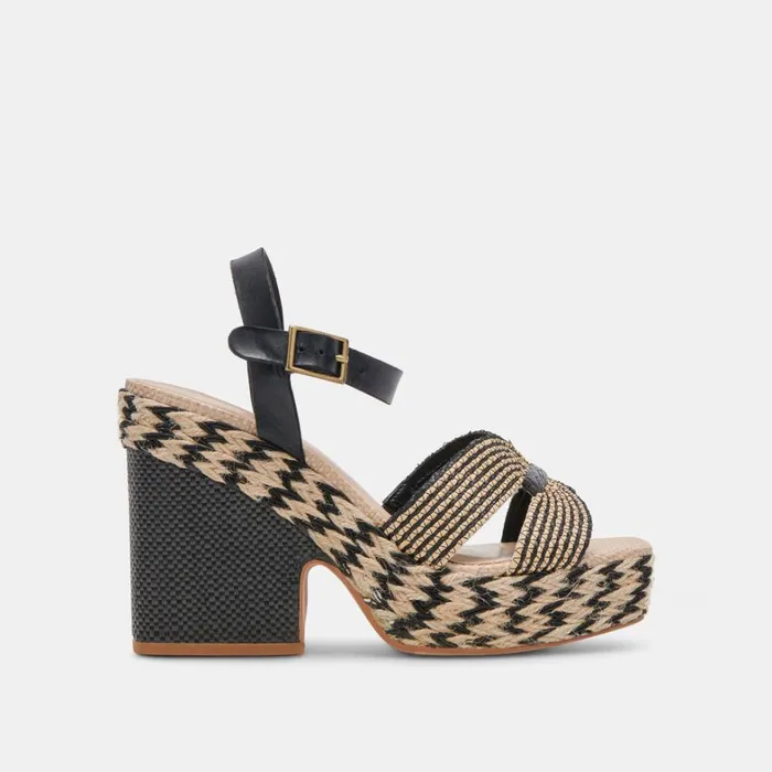 Heels Women Dolce Vita Cale Heels Black Natural Raffia