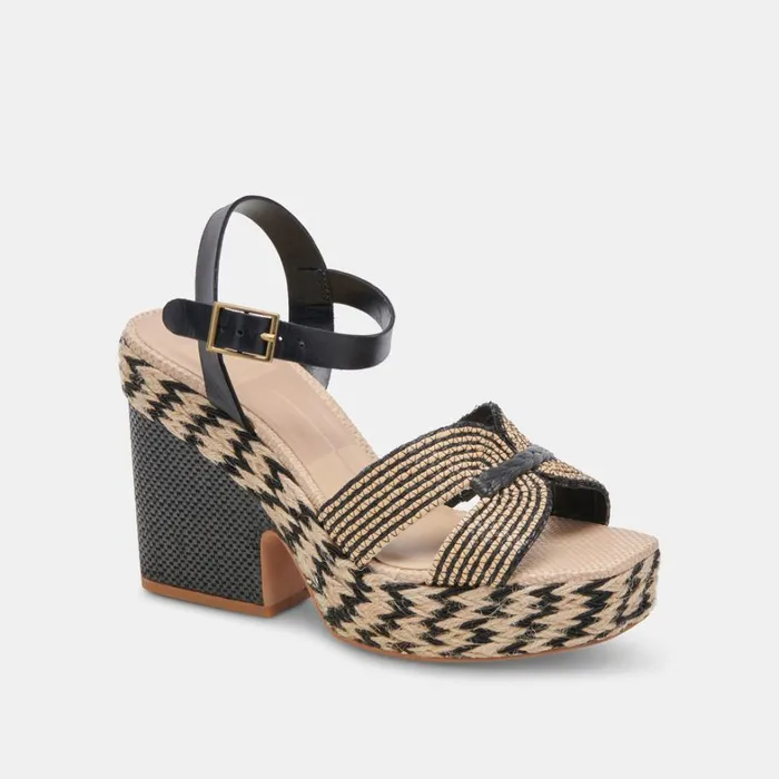 Heels Women Dolce Vita Cale Heels Black Natural Raffia