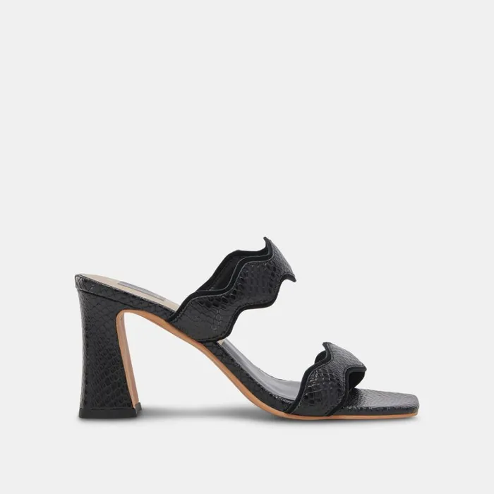 Heels Women Dolce Vita Ilva Wide Heels Onyx Embossed Leather