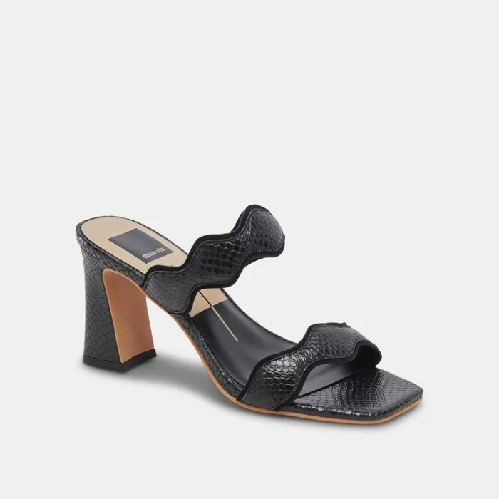 Heels Women Dolce Vita Ilva Wide Heels Onyx Embossed Leather