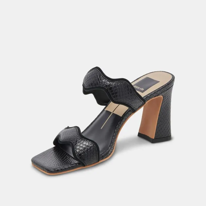 Heels Women Dolce Vita Ilva Wide Heels Onyx Embossed Leather