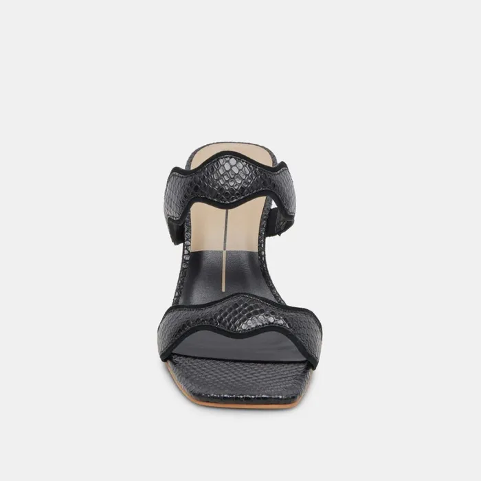 Heels Women Dolce Vita Ilva Wide Heels Onyx Embossed Leather