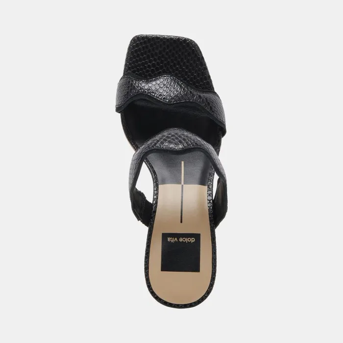Heels Women Dolce Vita Ilva Wide Heels Onyx Embossed Leather