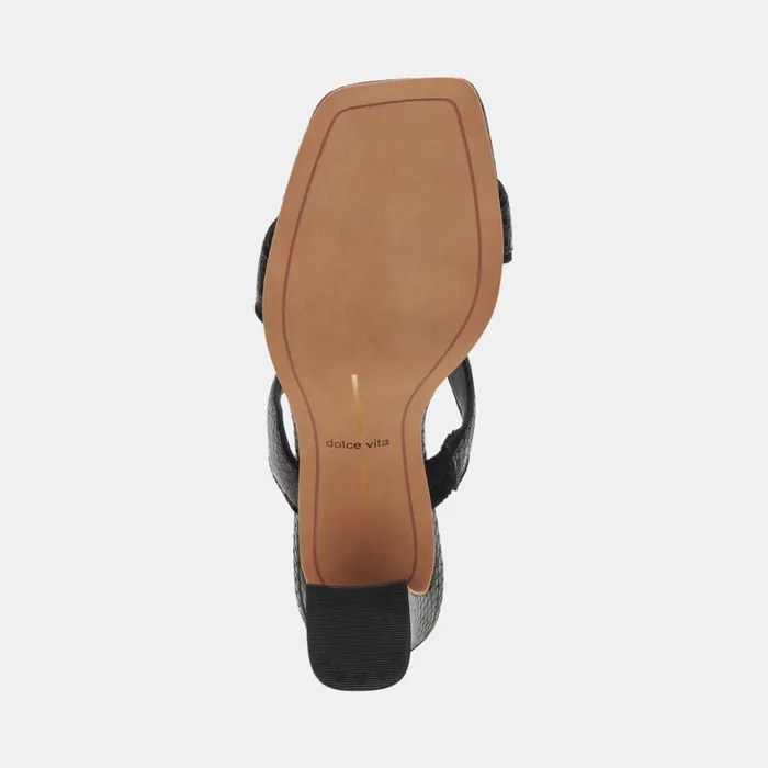 Heels Women Dolce Vita Ilva Wide Heels Onyx Embossed Leather