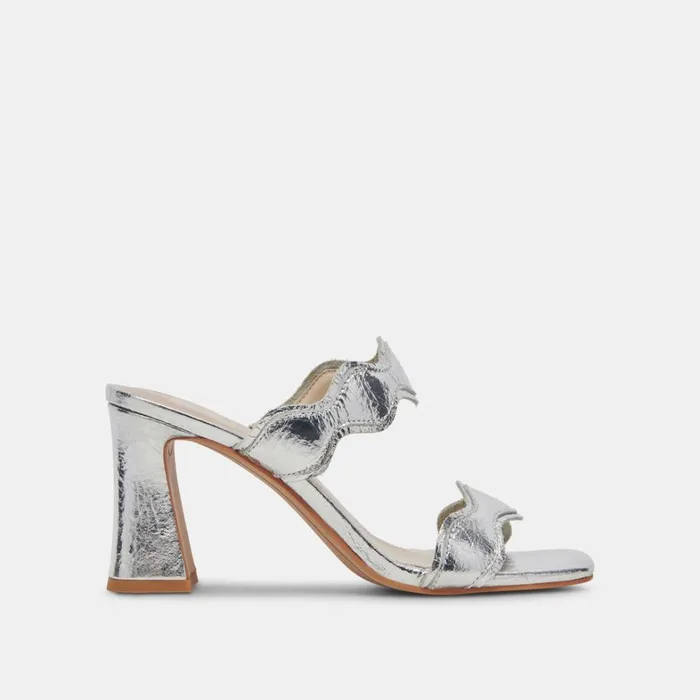 Heels Women Dolce Vita Ilva Wide Heels Silver Distressed Leather
