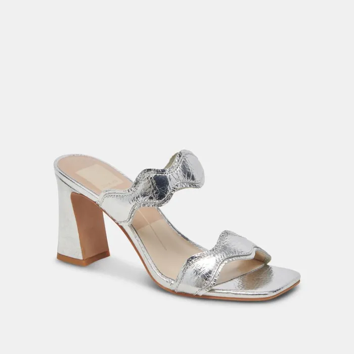 Heels Women Dolce Vita Ilva Wide Heels Silver Distressed Leather