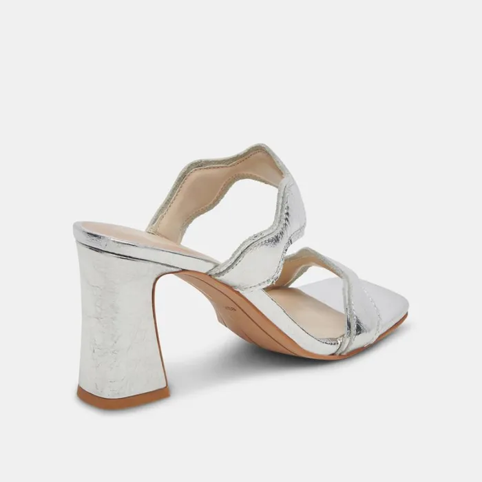 Heels Women Dolce Vita Ilva Wide Heels Silver Distressed Leather