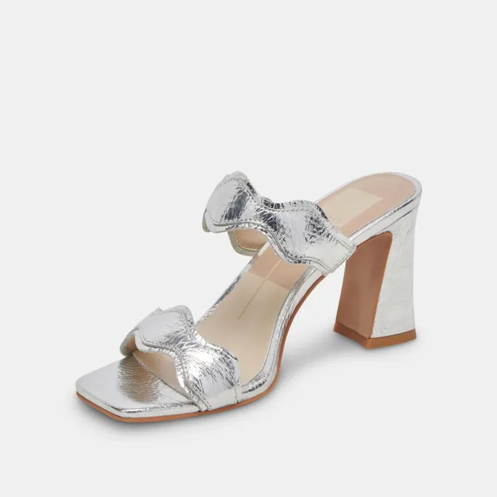 Heels Women Dolce Vita Ilva Wide Heels Silver Distressed Leather