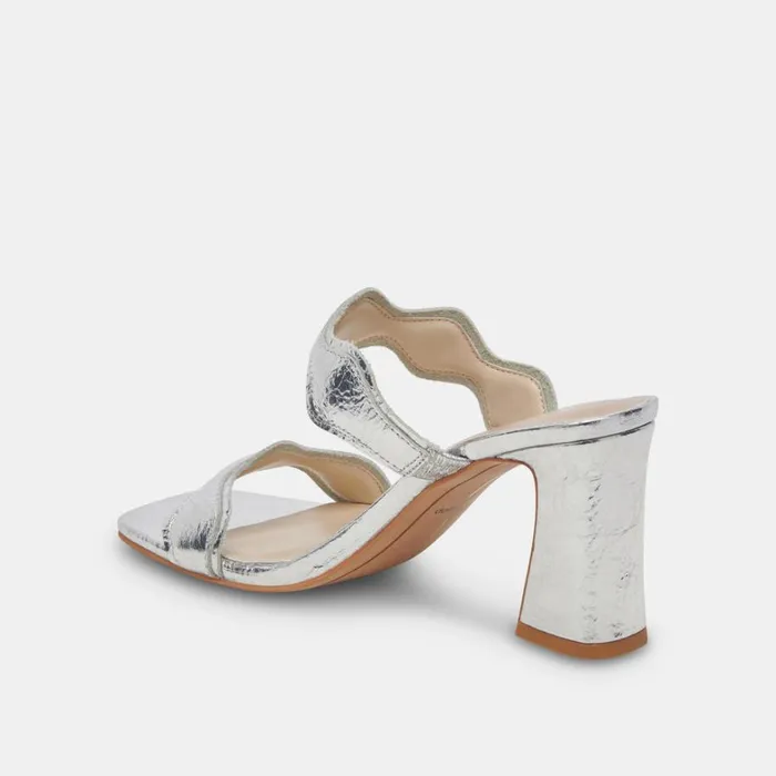 Heels Women Dolce Vita Ilva Wide Heels Silver Distressed Leather