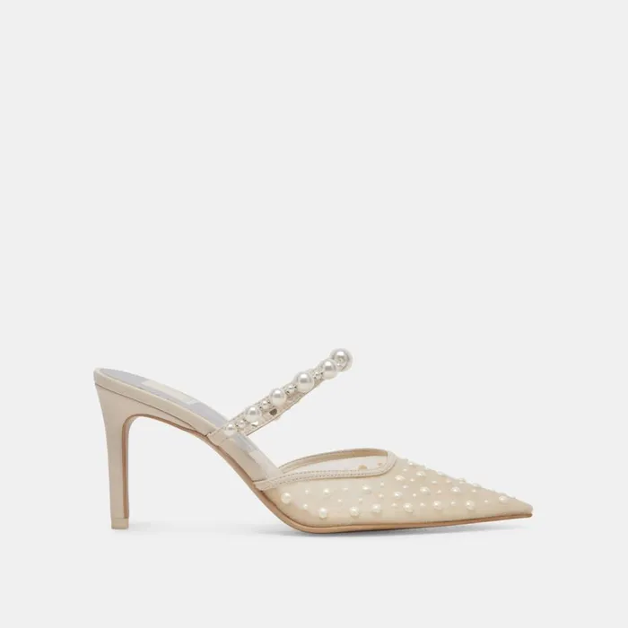 Heels Women Dolce Vita Katik Pearl Wide Heels Ivory Mesh