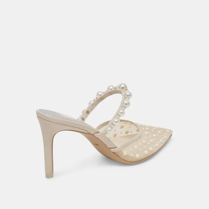 Heels Women Dolce Vita Katik Pearl Wide Heels Ivory Mesh
