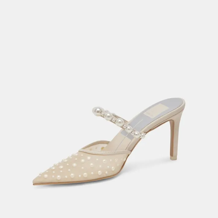 Heels Women Dolce Vita Katik Pearl Wide Heels Ivory Mesh