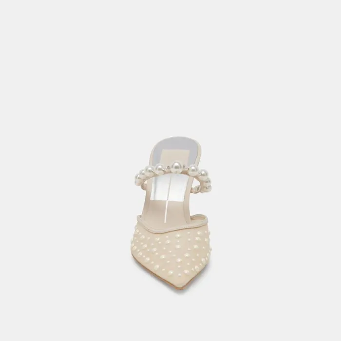 Heels Women Dolce Vita Katik Pearl Wide Heels Ivory Mesh