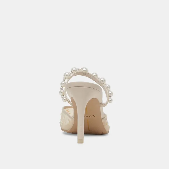 Heels Women Dolce Vita Katik Pearl Wide Heels Ivory Mesh