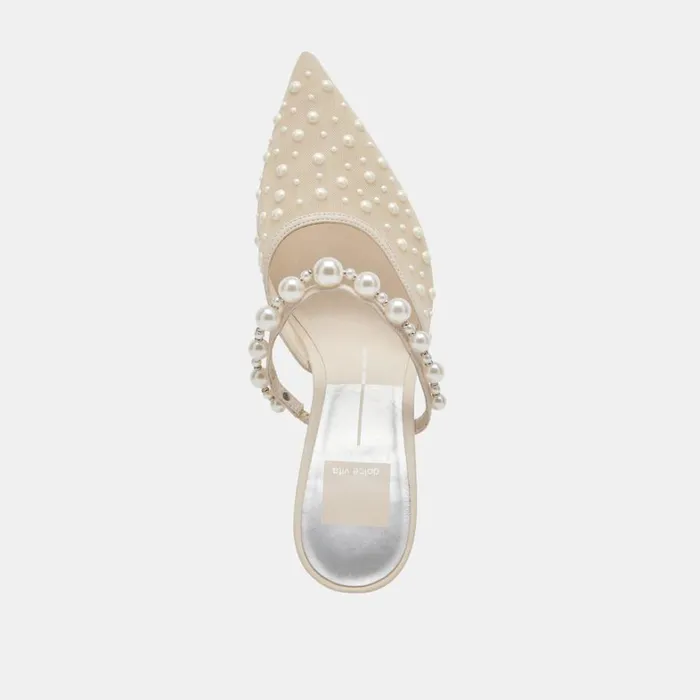 Heels Women Dolce Vita Katik Pearl Wide Heels Ivory Mesh